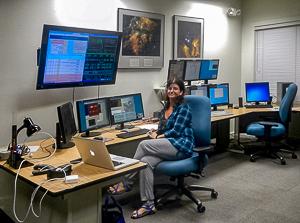 Dr. Smith in the Keck II control room at Keck Headquarters in Waimea, Hawaii, during a recent observing run.